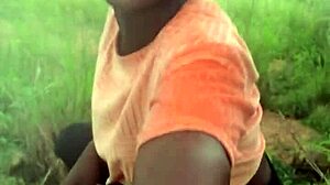 Half-naked crazy bitch twerking in the forest nature.