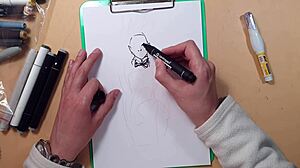 Drawn hot sexy girl in latex quick sketch with markers, featuring anal and doggystyle poses