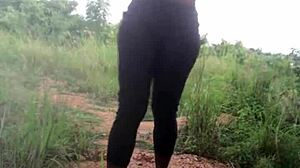 Half-naked crazy bitch twerking in the forest nature.