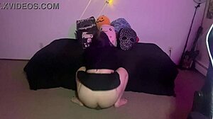 Thick goth pawg pounds and rides big black cock dildo in softcore solo masturbation