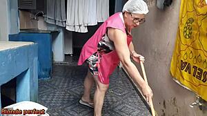 The boss catches the maid masturbating and they have interracial sex, promising to keep it secret from his wife