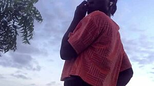 Half-naked crazy bitch twerking in the forest nature.