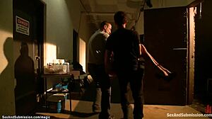 Milf rough double penetration fucked in bdsm bondage choking deepthroat gagging.