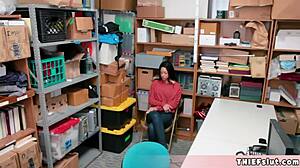 a petite half-black teen shoplifter gets caught and her tiny pussy fucked by the mall cop