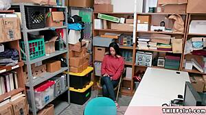 a petite half-black teen shoplifter gets caught and her tiny pussy fucked by the mall cop