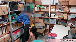 a petite half-black teen shoplifter gets caught and her tiny pussy fucked by the mall cop