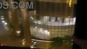girlfriend masturbates discreetly by hotel window