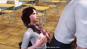 Hey, the brunette is sucking her teacher in the classroom! 😏