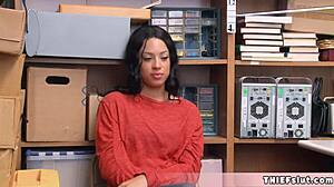 a petite half-black teen shoplifter gets caught and her tiny pussy fucked by the mall cop