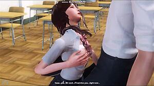 Hey, the brunette is sucking her teacher in the classroom! 😏