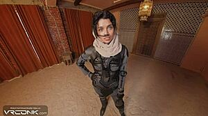 Vr con brunette chani rides huge cock in dune cosplay