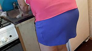 I secretly reached into my panties. While my stepsister prepared dinner in front of me