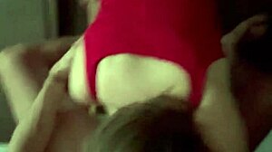 step sister in red lingerie loves breakfast with a big cock cumming in her mouth