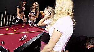 Oh, sucking daddy's cock in latex and leather bondage feels so submissive and dirty!