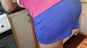 I secretly reached into my panties. While my stepsister prepared dinner in front of me