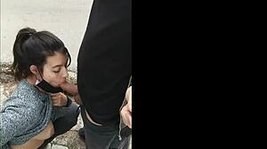 amateur public hot brunette sucking dick outdoor