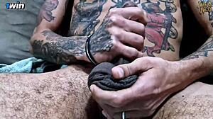 Man Strokes Huge Oiled Balls and Big Cock in Solo Session