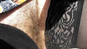 hairy mature in the car flashing her beaver outdoors