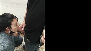 amateur public hot brunette sucking dick outdoor