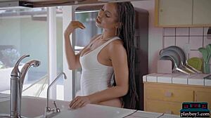 huge boobs ebony model kira noir solo striptease looking hot