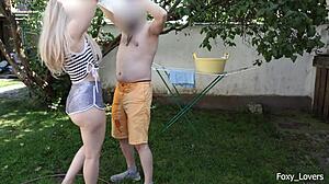 Girlfriend Hangs Laundry In Shorts I Spray Her And Things Get Wild