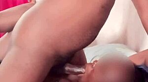 Kenyan dick receives early morning blowjob from sexy ebony slut in sheer red full clip