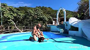 Tattooed Latina With Fake Tits And Silicone Gets Freaky By The Pool With Monster Cock