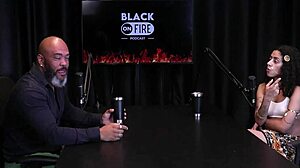 Safada shows off chest tattoos after saying she values small achievements, likes fingering ass, slaps, and blowjobs - Bibi Hourani watch on sheer red.