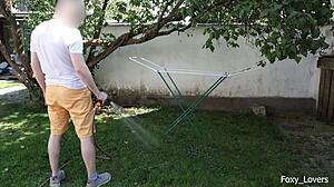 Girlfriend Hangs Laundry In Shorts I Spray Her And Things Get Wild