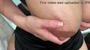 i cum on my stepmother's milky big tits after blowjob, deepthroat, and missionary fucking