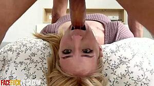 This Shy Innocent Teen Blonde is Gagging on Massive Cock in Face Fuck