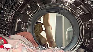 Chubby Blonde Engages in Sex with Young Guy in Laundry Room