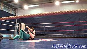 Busty Babe Fingers Cute Teen After Wrestling