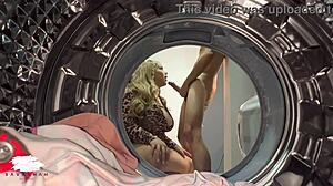 Chubby Blonde Engages in Sex with Young Guy in Laundry Room