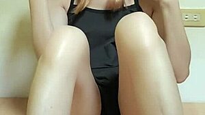 Blonde Shemale Delivers Intense Blowjob And Dildo Masturbation!