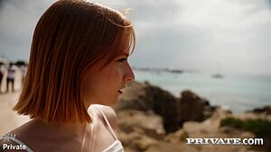 Dolly Dyson gives blowjob, rides in cowgirl, receives cumshot and facial at the beach