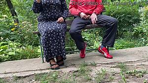 Hot Milf Jerks Big Dick Into Glass On Park Bench