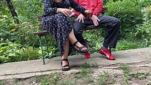 Hot Milf Jerks Big Dick Into Glass On Park Bench