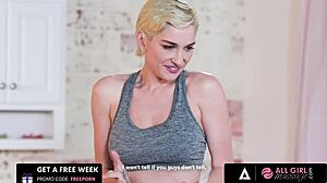 three girls indulge in wild tribbing during interracial massage session