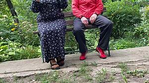 Hot Milf Jerks Big Dick Into Glass On Park Bench