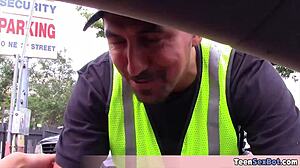 Petite teen Joseline handles parking tickets with her blowjob skills outdoors anytime