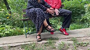 Hot Milf Jerks Big Dick Into Glass On Park Bench