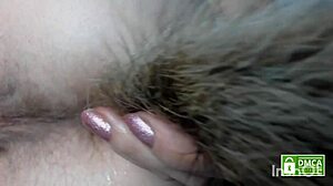 Hairy toy probes ass with fingering and farting