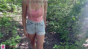 She Showed Her Face in Glasses, Natural Tits and Ass in Nature Free!