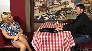 Horny Waitress Enjoys Doggystyle Position