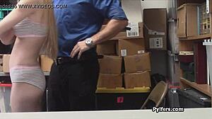 Watch this huge titty teen thief blowing the guard's cock on hidden cam