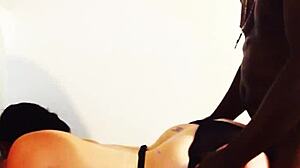 All natural mystic with big ass and tits takes cum load on her back from big black cock