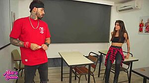 When I got home late, I met a new teacher with a huge cock for rough fucking in the classroom