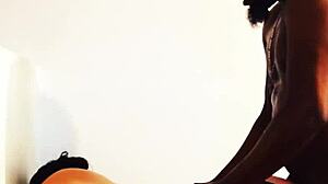 All natural mystic with big ass and tits takes cum load on her back from big black cock