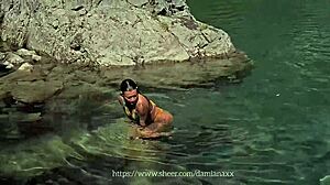 Damiana Brazilian takes naked bath fucking in lake Italy